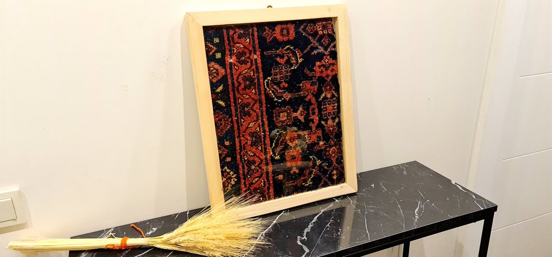 Vintage Textile Wall Hanging, Framed Woven Rug Fragment, Art Deco Old ...