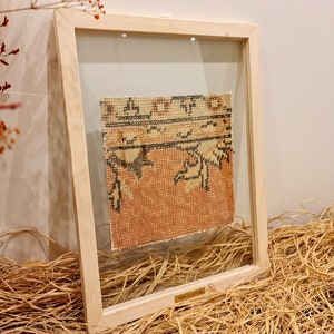 Wooden wall decor with vintage rug, Turkish rug framed, Boho wall decor idea, Housewarming gift idea, Wooden wall tapestry
