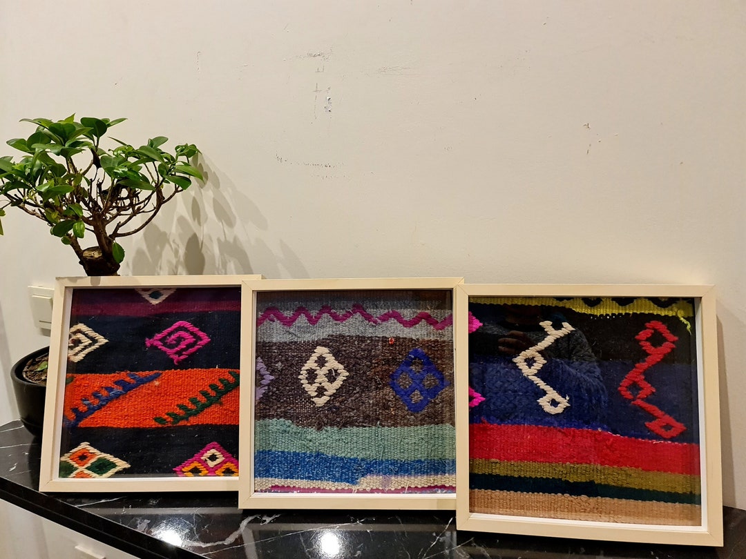Set of 3 Framed Colorful Turkish Art Design Kilim Rugs Woven - Etsy
