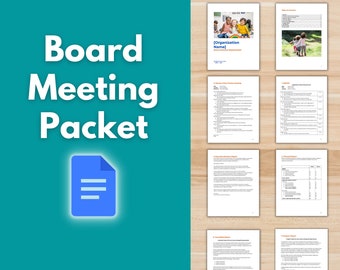 BOARD MEETING PACKET Template - Board of Directors, Nonprofit Template, Board Agenda, Meeting Minutes, Financial Statement, Google Docs