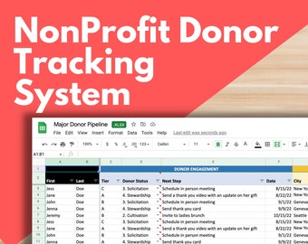 NONPROFIT DONOR TRACKING Template - Nonprofit Google Sheets Template, Donor Management System, Major Donor Pipeline, Donor Stewardship Plan