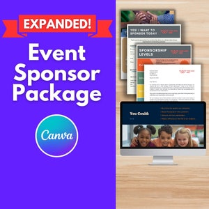 UITGEBREID EVENTSPONSORING-pakket: Canva-sjabloon, sjabloon voor fondsenwervingsevenement, evenementsponsor, bedrijfssponsor, uitnodiging, pitchdeck