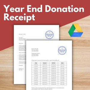 YEAR END RECEIPT Template - Nonprofit Template, Donor Acknowledgement Letter, Tax Receipt, Google Docs, End of Year Statement, Donation