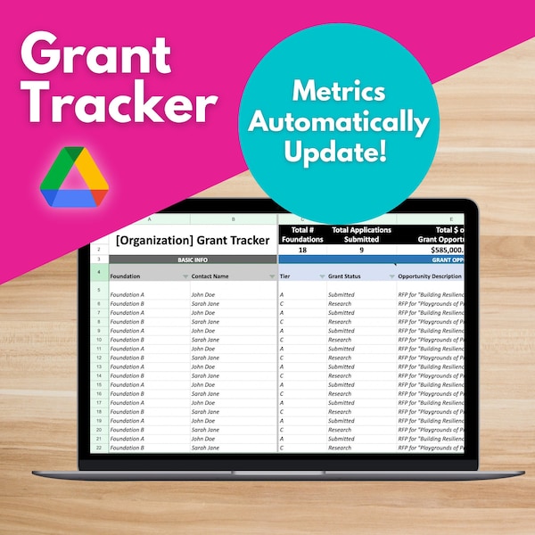 GRANT TRACKER TEMPLATE - Nonprofit Template, Google Sheets, Grants, Foundations, Grant Proposal, Deadline, Grant Management, Fundraising