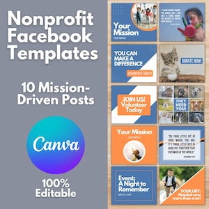 NONPROFIT FACEBOOK TEMPLATES - Canva template, Editable, Nonprofit Social Media, Nonprofit Facebook Posts Template