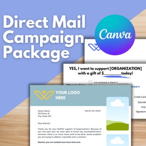 PAQUETE DE CORREO DIRECTO - Plantilla para organizaciones sin fines de lucro, plantilla de Canva, carta de solicitud, campaña de fin de año para organizaciones sin fines de lucro, carta de correo directo