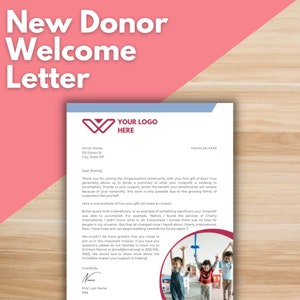 Carta de bienvenida a un nuevo donante: plantilla de Canva, personalizable, editable, plantilla de carta para donantes, administración de donantes