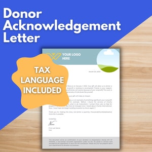 DONOR ACKNOWLEDGEMENT LETTER Template - Canva Template, Donation Letter Template, Acknowledgement with Tax Receipt, Donation Receipt