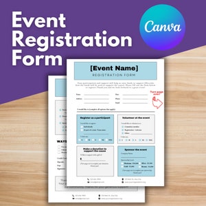 Sjabloon EVENT REGISTRATIEFORMULIER: deelnemersregistratie, vrijwilligersformulier, sponsorformulier, bewerkbaar canvas, fondsenwervingsevenement, betalingsformulier