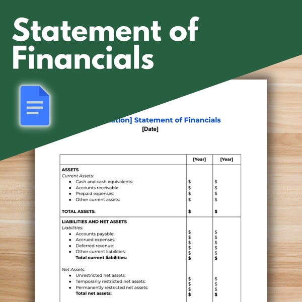 FINANCIAL STATEMENT Template - Statement of Financials, Board of Directors, Nonprofit Template, Google Docs, Board Meeting