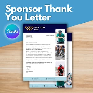 Lettre de remerciement SPONSOR - modèle Canva, sponsor d'événement, sponsor d'entreprise, merci pour le parrainage, intendance, merci à but non lucratif
