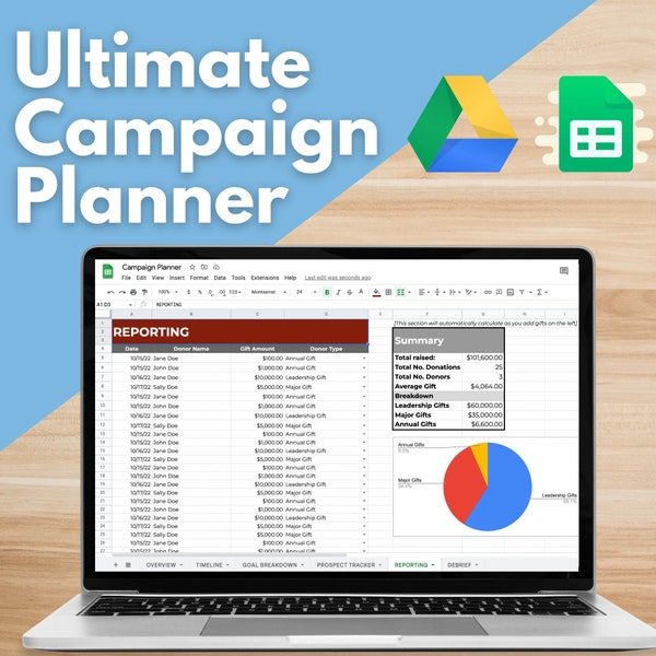 CAMPAIGN PLANNING WORKBOOK - Google Sheets template, Nonprofit Template, Fundraising Planner, Campaign Workbook, Campaign Planner