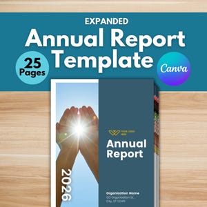 Plantilla de informe anual sin fines de lucro: plantilla de informe anual editable en Canva para mostrar el impacto de la organización benéfica, sus programas y su transparencia financiera.