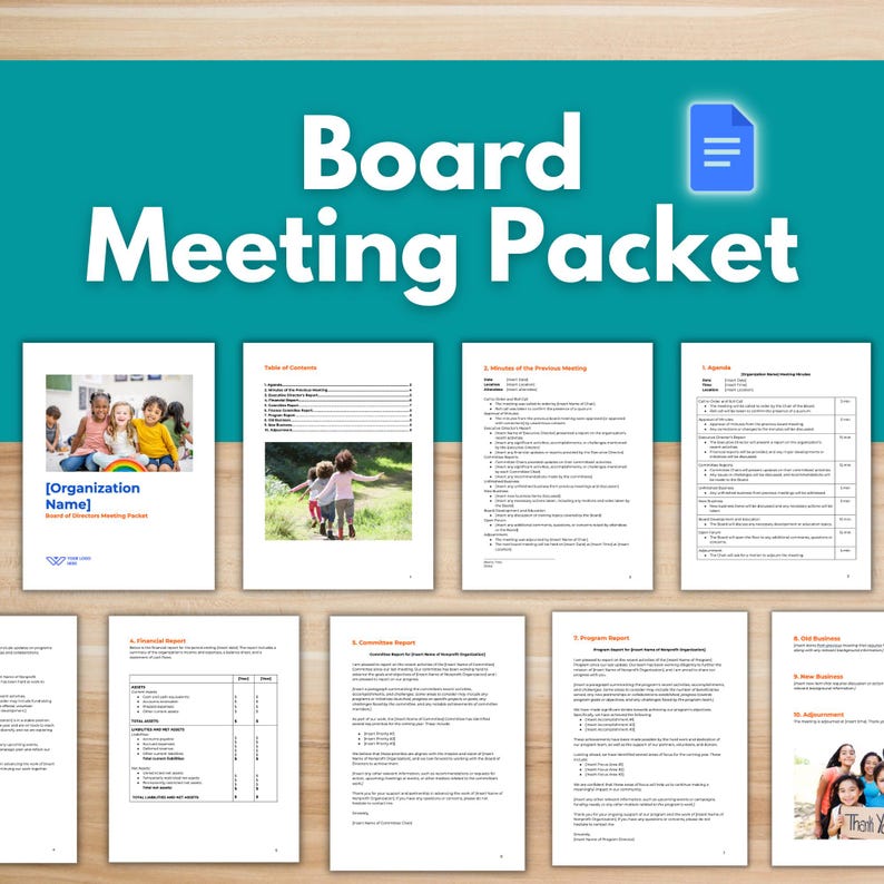 BOARD MEETING PACKET Template - Board of Directors, Nonprofit Template ...