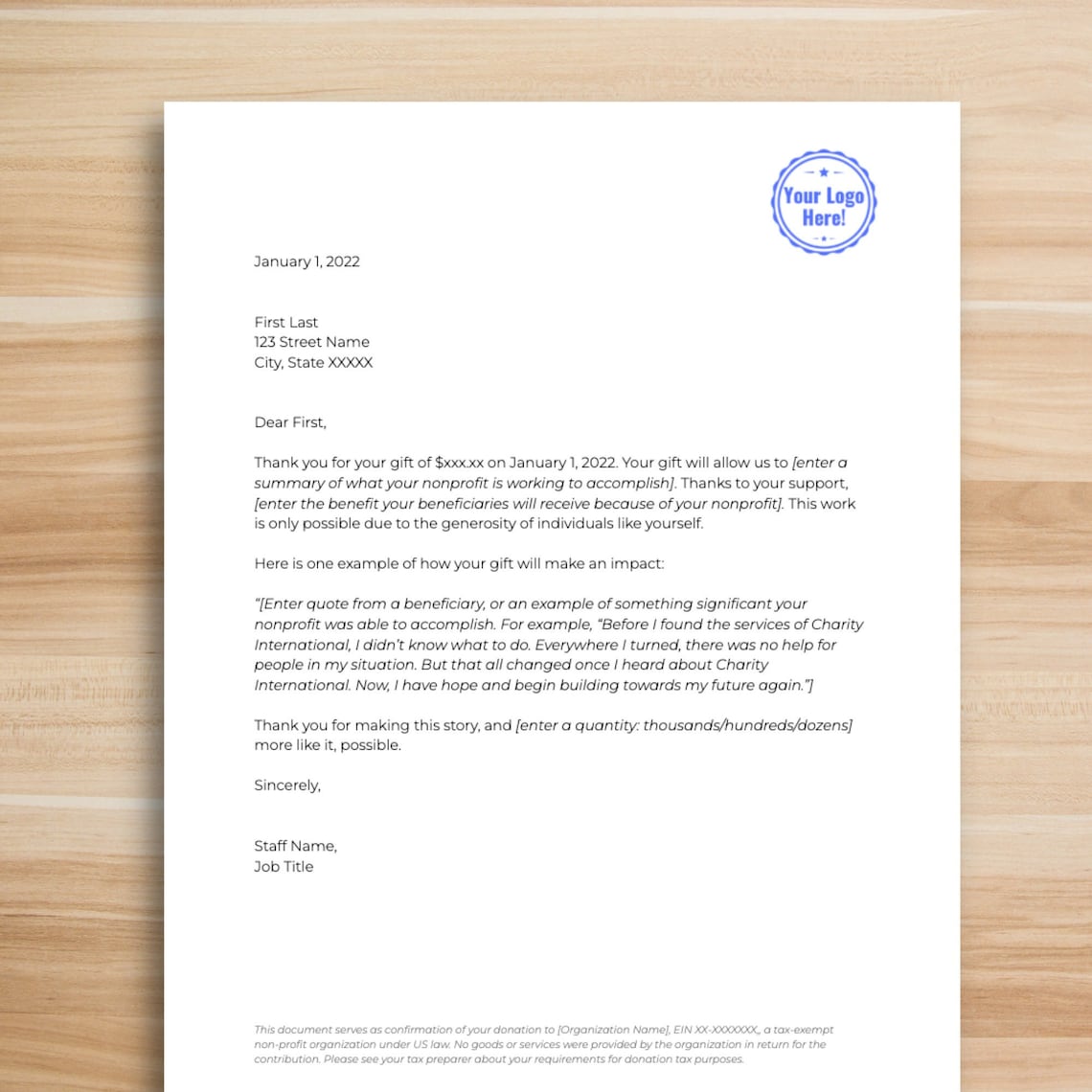 Nonprofit Donation Letter Template for Google Docs Acknowledgement With Nonprofit Donation Letter Template for Google Docs Acknowledgement With