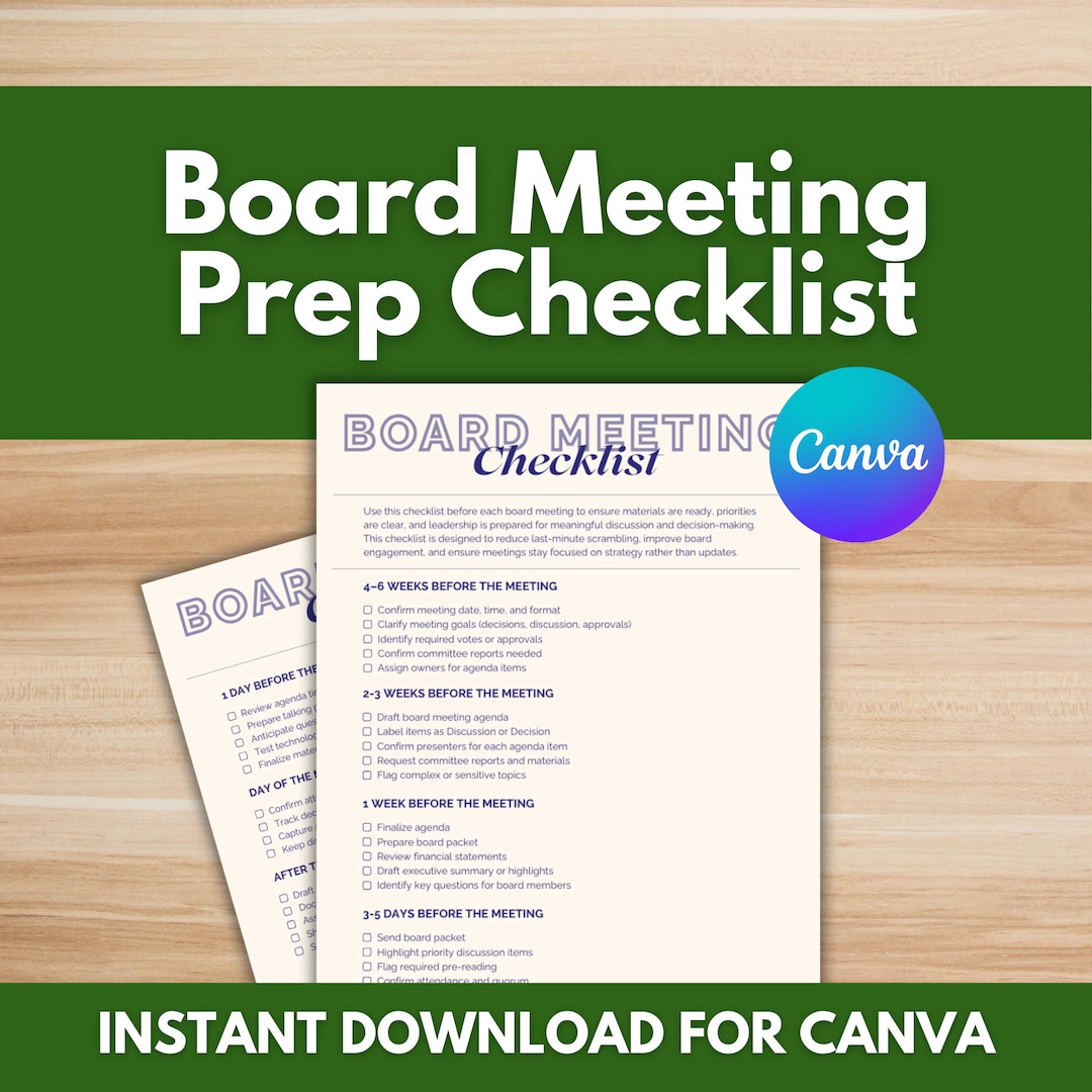 Board Meeting Prep Checklist – Prepare Focused, Effective Nonprofit ...