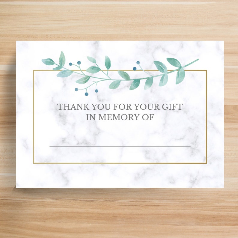 In Memory Of Donation Card Printable Nonprofit Donor Thank You 