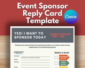 EVENT SPONSOR REPLY Card Template - Canva Template, Editable, Sponsorship Reply Card, Corporate Sponsor, Fundraising Event, Business Sponsor