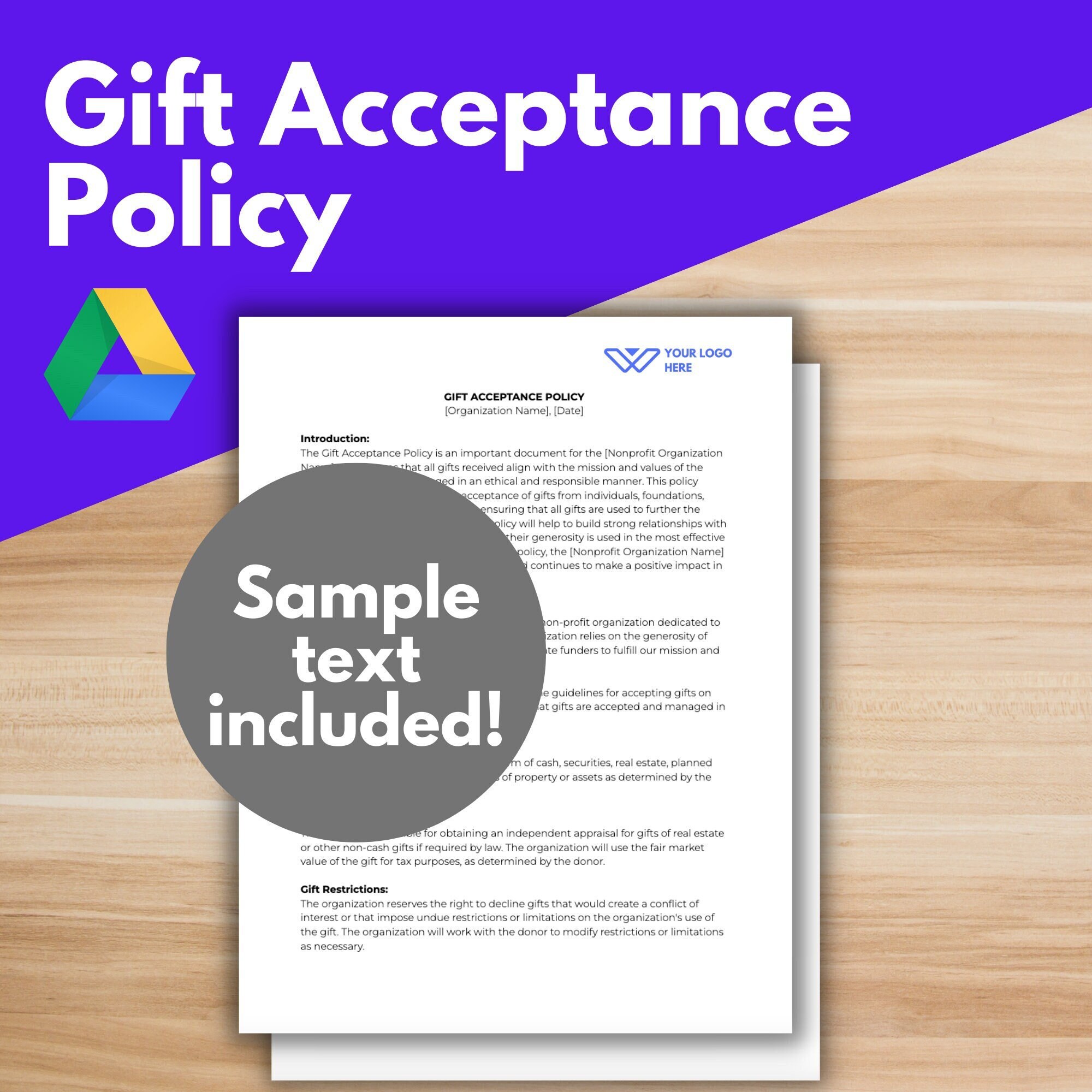 GIFT ACCEPTANCE POLICY Template Nonprofit Template Donor GIFT ACCEPTANCE POLICY Template Nonprofit Template Donor