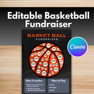PLANTILLA DE RECAUDACIÓN DE FONDOS DE BALONCESTO: plantilla editable de Canva, seguimiento de donaciones, recaudación de fondos para eventos de baloncesto, recaudación de fondos de equipo personalizable