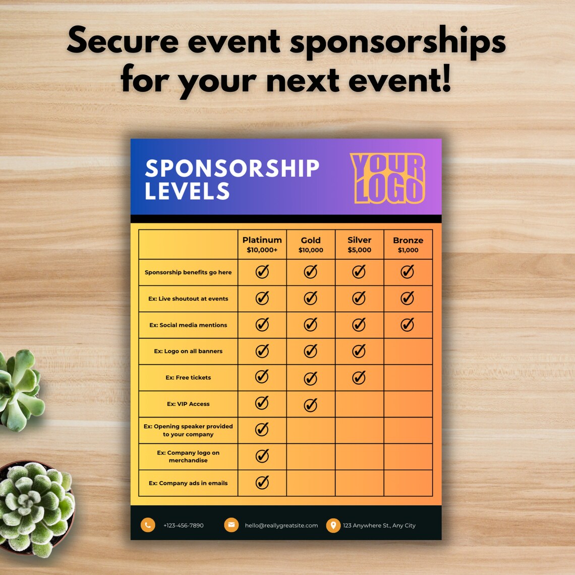 SPONSORSHIP LEVEL OVERVIEW Template Canva Template Editable 