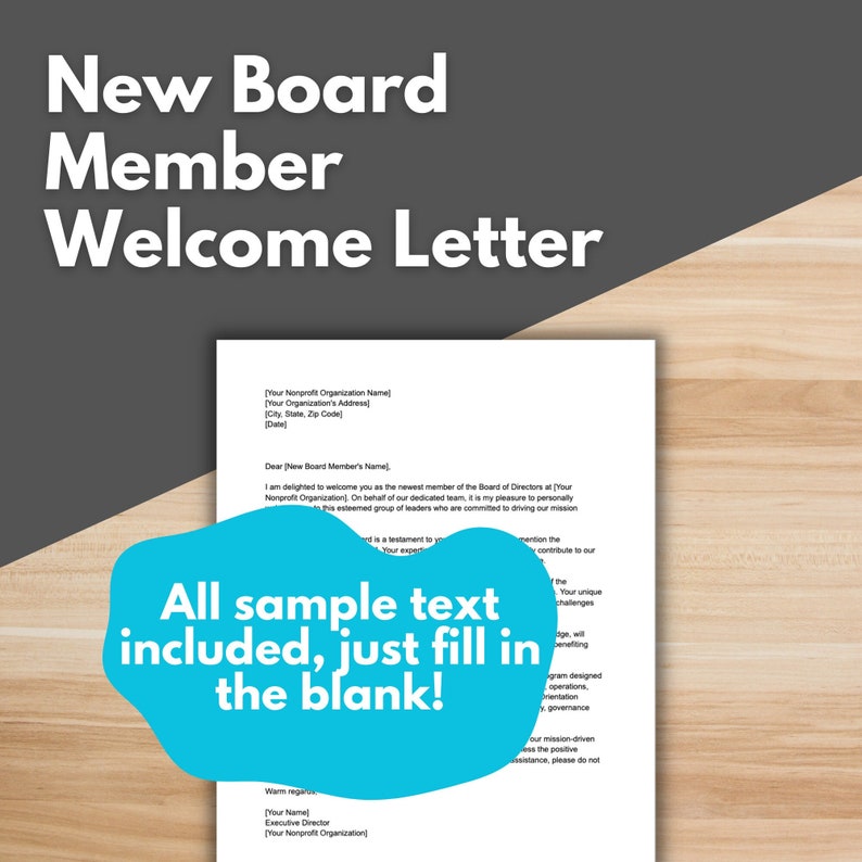 BOARD MEMBER Letter Template Board of Directors, New Board