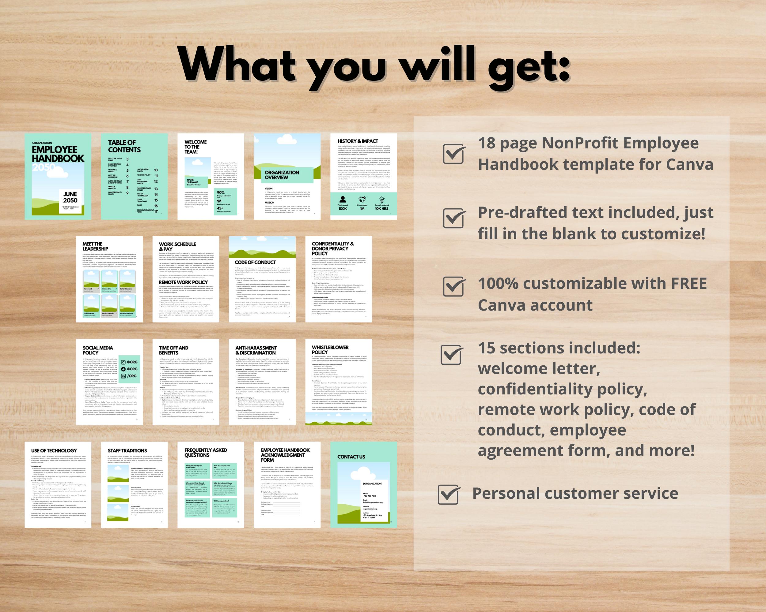 Nonprofit Employee Handbook Template – Editable Canva HR Manual for ...