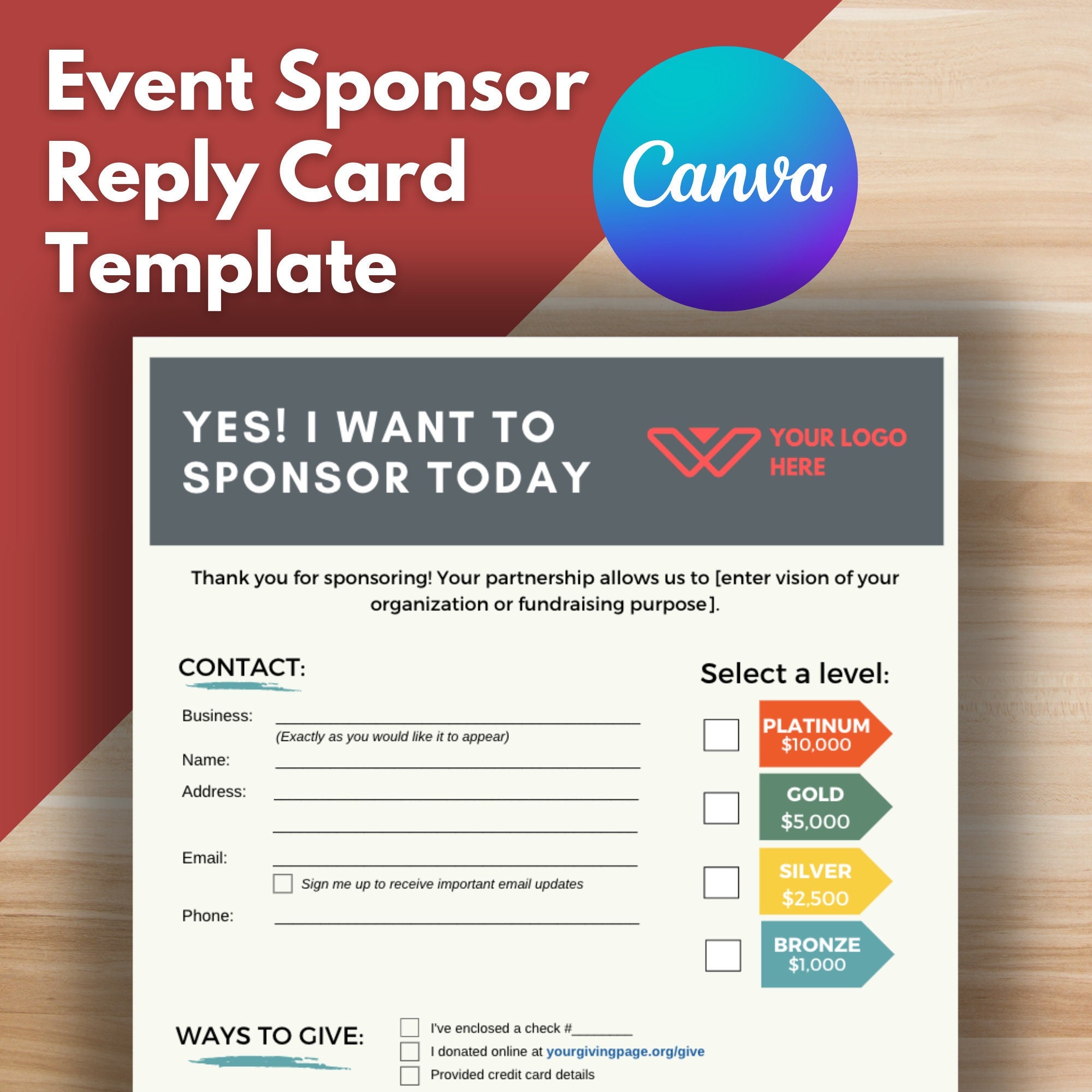 EVENT SPONSOR REPLY Card Template Canva Template Editable - Etsy