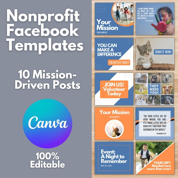 NONPROFIT FACEBOOK TEMPLATES - Canva template, Editable, Nonprofit Social Media, Nonprofit Facebook Posts Template