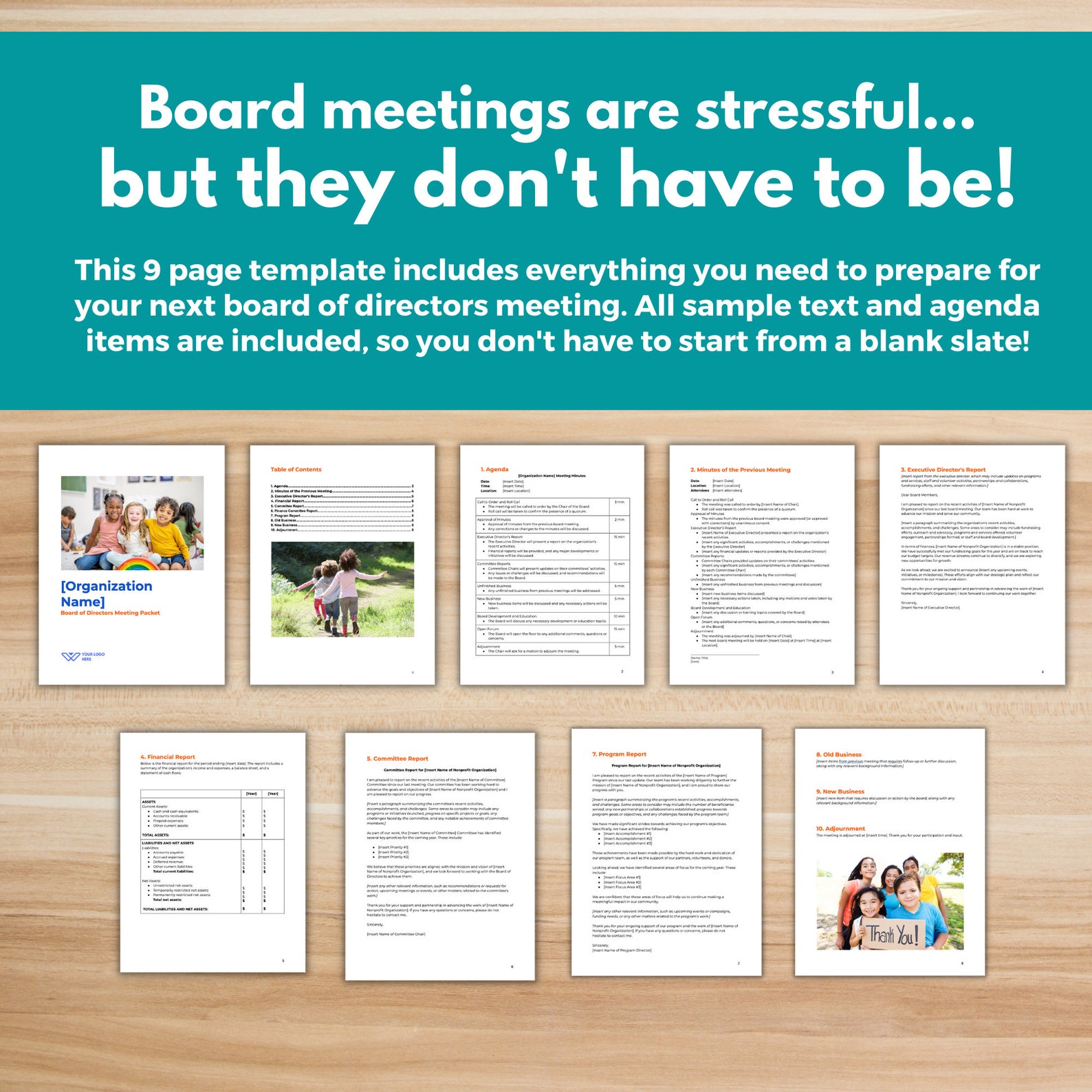 BOARD MEETING PACKET Template - Board of Directors, Nonprofit Template ...