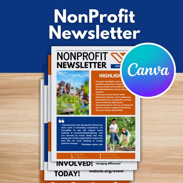 Nonprofit Newsletter Template - Editable Canva Layout (Digital Download)