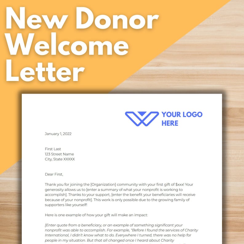 Carta de bienvenida a nuevos donantes: plantilla de documento de Google, plantilla de recaudación de fondos para organizaciones sin fines de lucro, personalizable, editable, bienvenida a nuevos donantes imagen 1