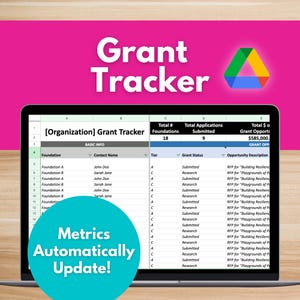 GRANT TRACKER TEMPLATE - Nonprofit Template, Google Sheets, Grants, Foundations, Grant Proposal, Deadline, Grant Management, Fundraising