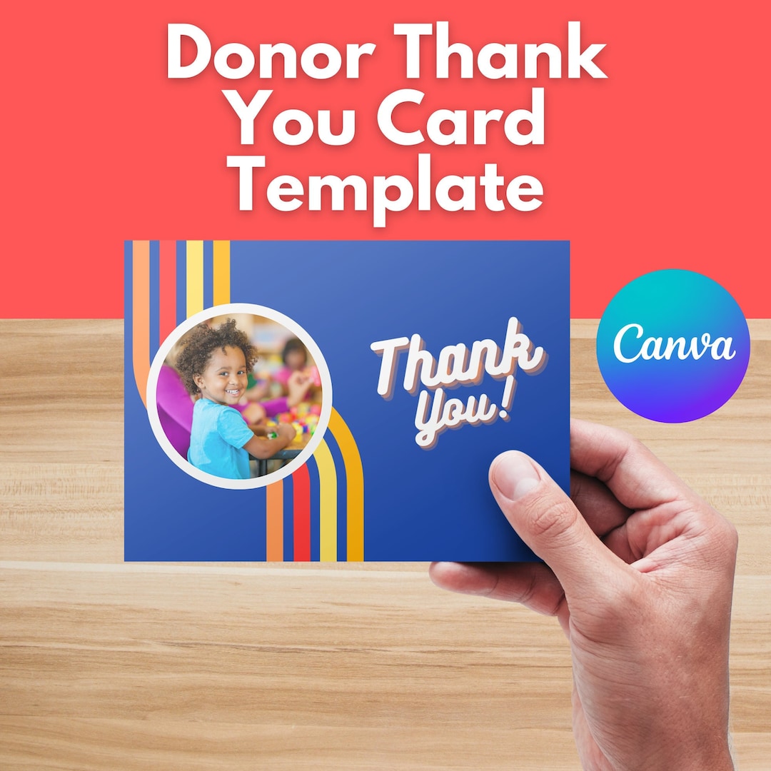 DONOR THANK YOU Card Template Editable Canva Template, Nonprofit Card