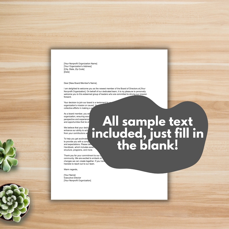 BOARD MEMBER Letter Template Board of Directors, New Board