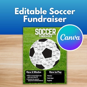 PLANTILLA DE RECAUDACIÓN DE FONDOS PARA FÚTBOL: plantilla editable de Canva, seguimiento de donaciones, recaudación de fondos para eventos de fútbol, plantilla personalizable para recaudación de fondos de equipos