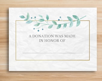 Se realizó una donación en honor a, tarjeta imprimible