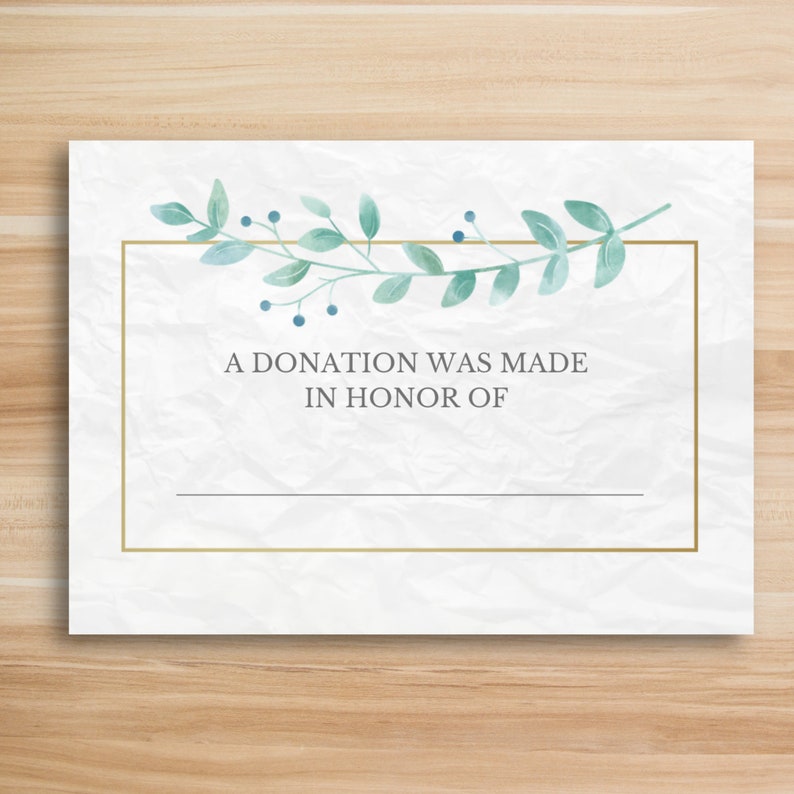 A Donation Was Made in Honor Of, Printable Card Etsy A Donation Was Made in Honor Of, Printable Card Etsy