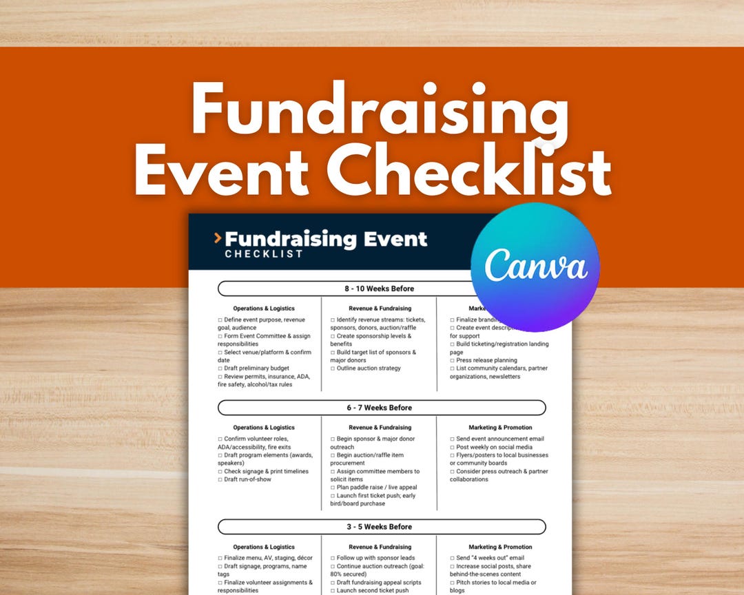 Nonprofit Fundraising Event Checklist – Canva Template (digital ...