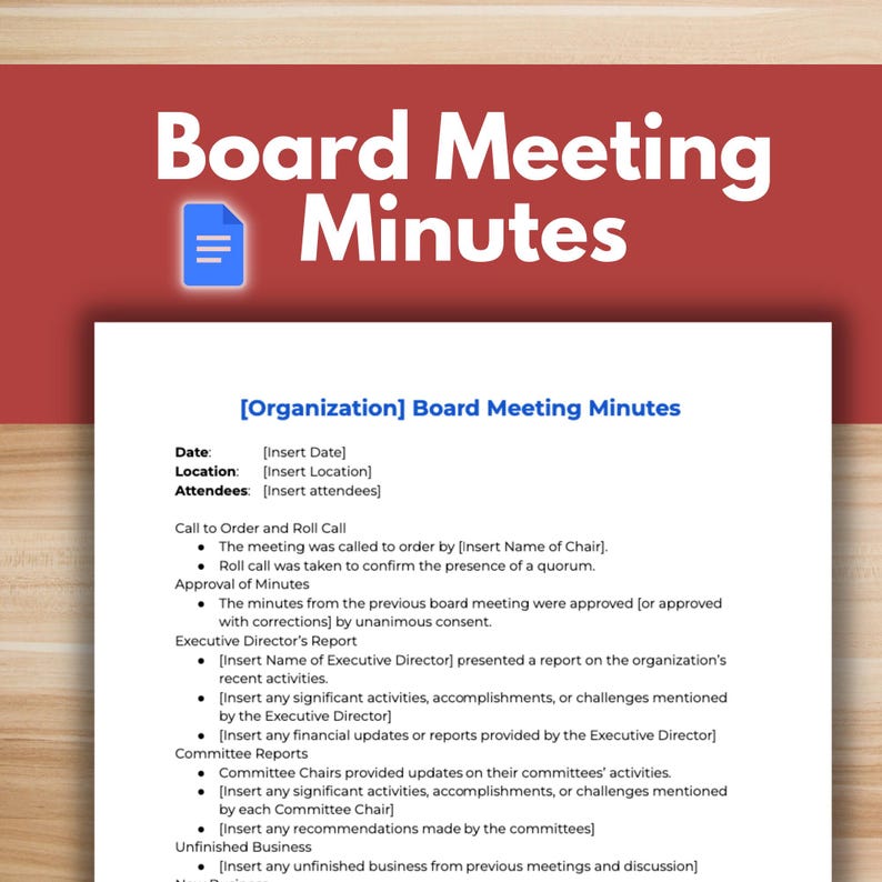 Board meeting minutes template, google sheets