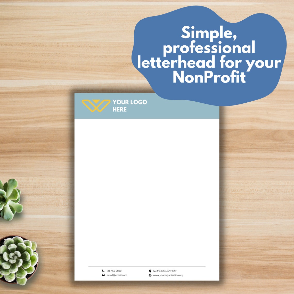 NONPROFIT LETTERHEAD TEMPLATE With Color for Canva, Editable NONPROFIT LETTERHEAD TEMPLATE With Color for Canva, Editable