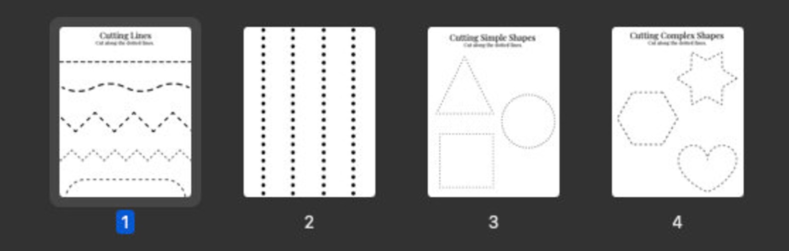 4 cutting worksheets lines simple shapes complex shapes etsy