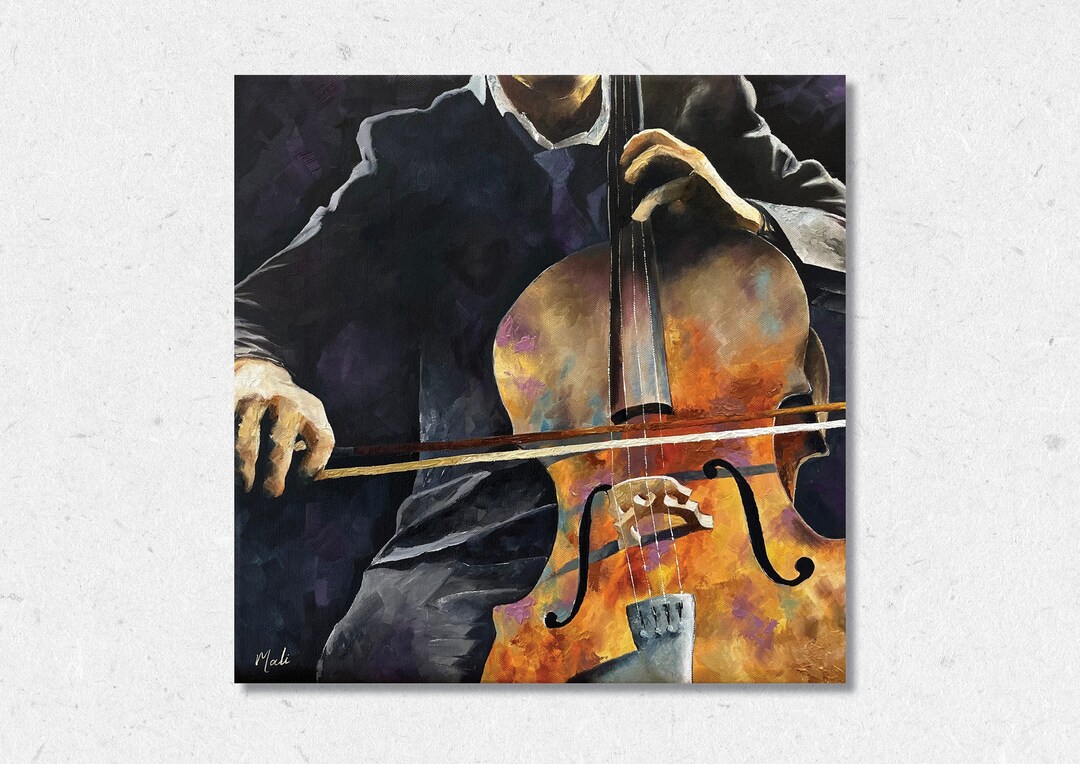 Original Oil Painting Playing the Cello, Music Art Collectible - Etsy