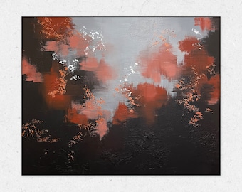 Pintura acrílica abstracta original, negro y naranja