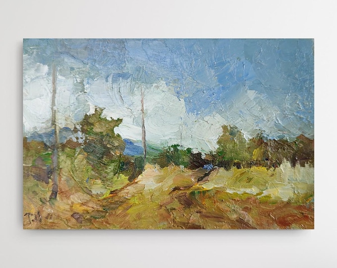 Original Autumn Forest Oil Painting, Earth Tone Landscape Art (4.5x7 inches)