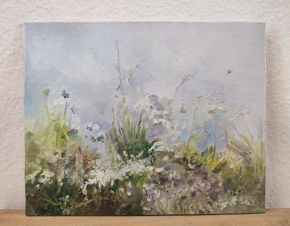 Oil Painting Original, Farm House Decor. Flowers Meadow Painting. Village Painting Original Artwork. Simple Flower Painting Wildflower.