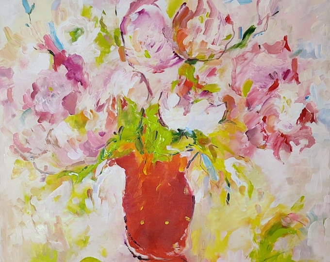 Oversized Floral Canvas Art, Original Acrylic Flower Painting (36x36).