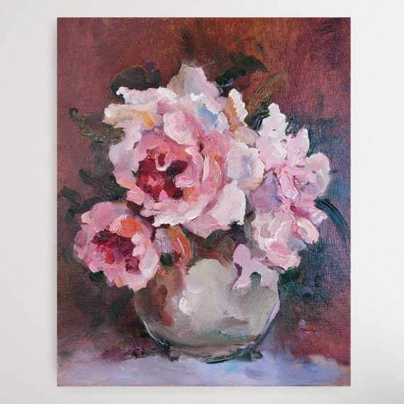 Rose Oil Painting, Original Oil Painting, Floral Still Life. Roses Oil Painting, Bouquet Painting, Floral Oil Painting, Pink Rose Painting