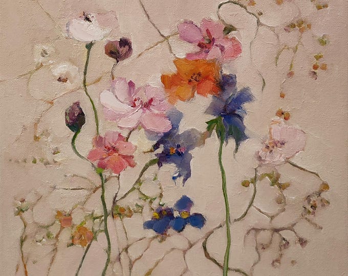 Meadow Painting, Original Oil Painting on Canvas, Floral Landscape, Abstract Floral Painting, Floral Oil Painting, ArtduStudio 12x12 inches