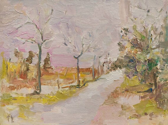 Landscape Oil Painting Original, Small Oil Painting, Countryside Painting, Rustic Oil Painting. Bestfriend gift, Road Painting 6x8 inch